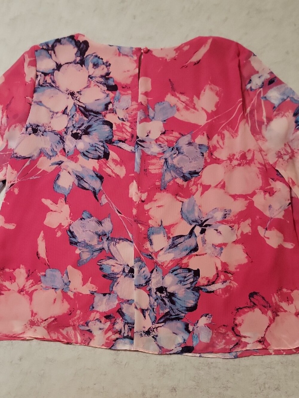Kasper XL Pink Floral Chiffon Flounce Ruffle Sleeve Blouse Top - Picture 11 of 14